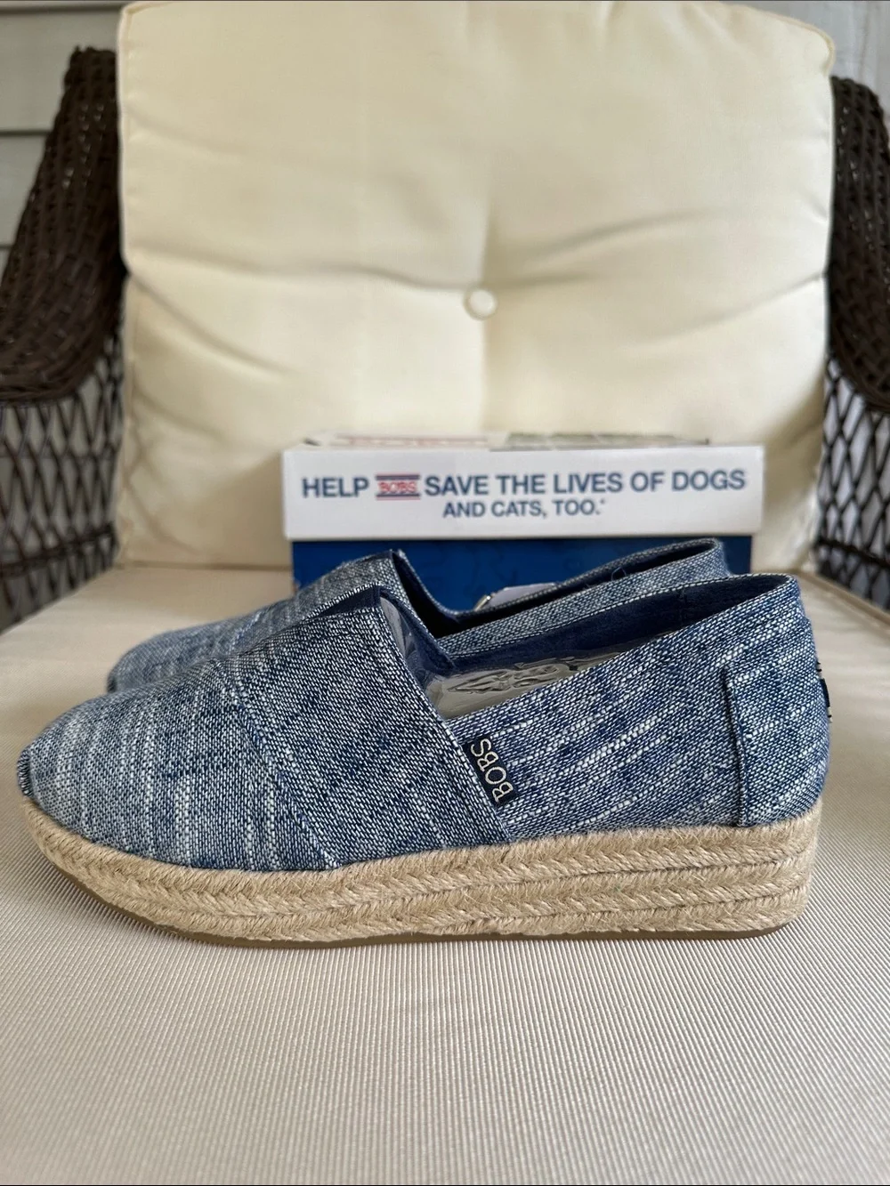 BOBS Skechers NWT Highlights Set Sail Blue Woven Espadrille Memory Foam Slip-Ons